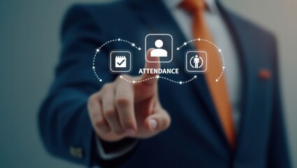 Person interacting with a digital attendance system.