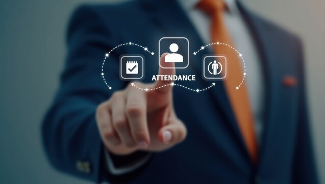 Person interacting with a digital attendance system.