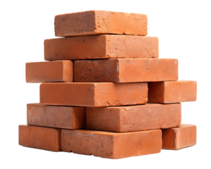 stack of red brick stones isolated on white background, PNG