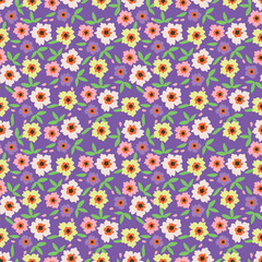 Cute floral pattern. Seamless vector pattern. Elegant template for fashion prints. Small pink and blue flowers for folk print. White background. Stock vector