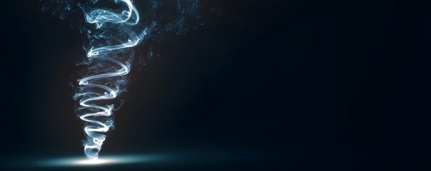 Glowing smoke trail spiraling upward in pure darkness
