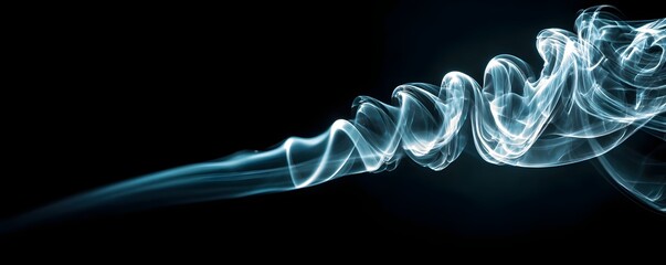 Glowing smoke trail spiraling upward in pure darkness