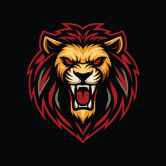 Fierce Roaring Lion Head Mascot Logo Vector with Fiery Mane and Red Eyes