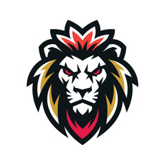 Aggressive Lion Head Mascot Logo Vector with Red Eyes and Bold Mane