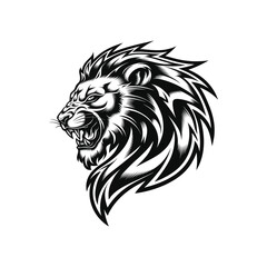 Tribal Style Roaring Lion Head Vector Illustration in Black and White