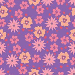 Cute floral pattern. Seamless vector pattern. Elegant template for fashion prints. Small pink and blue flowers for folk print. White background. Stock vector