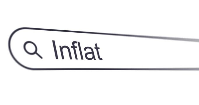 Typing word Inflation into search box, looking for rising prices information and monetary inflation, search bar close-up, footage