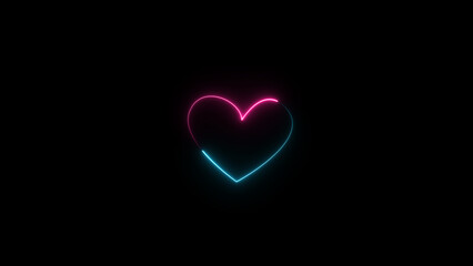 Neon heartbeat and pulse illustration. black background 4k illustration.