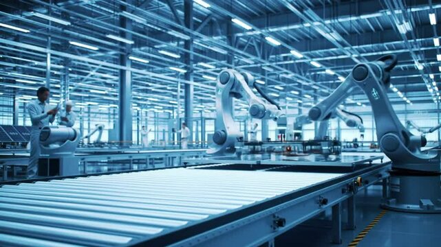 Robotic assembly line in factory
