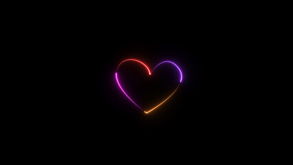 Neon heartbeat and pulse illustration. black background 4k illustration.