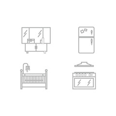 Monochrome Line Icon Set of Home Kitchen Furniture Black Vector Collection of Modern Interior Elements and Appliances