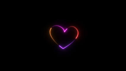 Neon heartbeat and pulse illustration. black background 4k illustration.