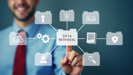Data retrieval system displayed on a touch screen.