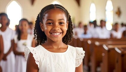 Happy girl church first communion.