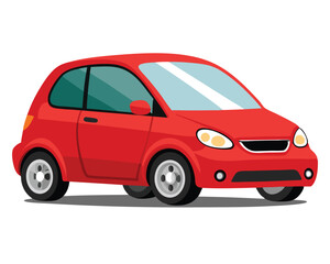 a red compact car with a smooth body and shiny paint