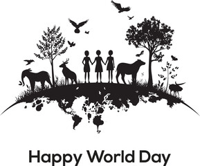 Happy World Day vector with Nature and Wildlife Elements