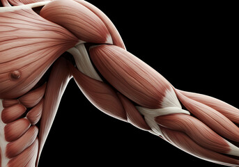 Detailed medical illustration reveals the intricate structure of the human arm, showcasing muscles, tendons, and ligaments in stunning detail