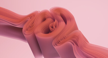 Abstract wavy shapes 3d render on pink background.
