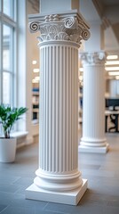 Obraz premium Two classic white columns stand tall in a modern, bright interior space