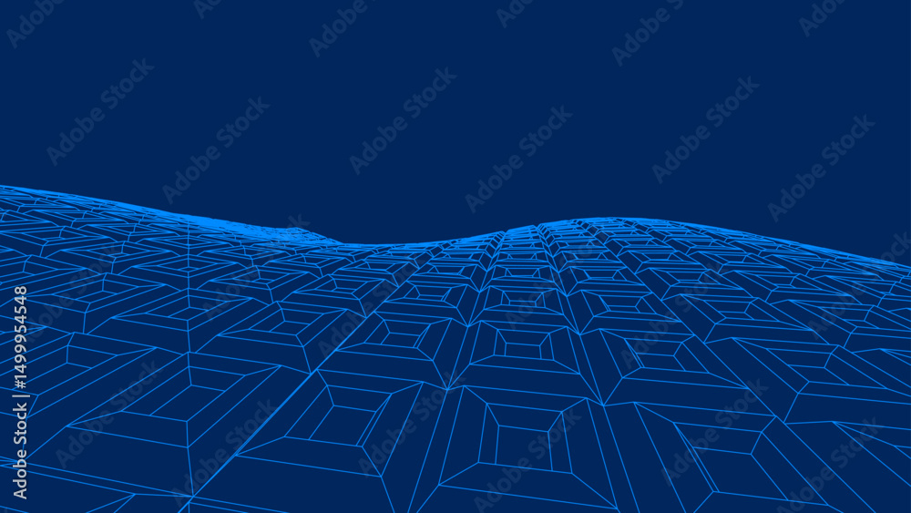 Poster Abstract digital 3D surface with geometric grid landscape and 3D square pattern