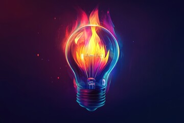 Burning lightbulb, vibrant flames