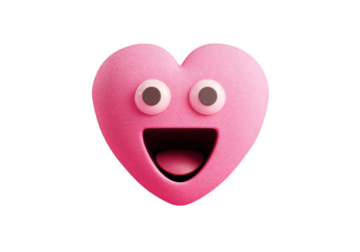 Happy pink heart emoji character isolated on a white background, Png Transparent Background