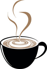 Silhouette of a coffee cup, ideal for coffee shop logos. Isolated on white background.