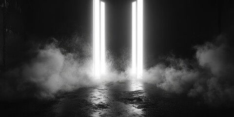 Dark space, bright light, smoky passage