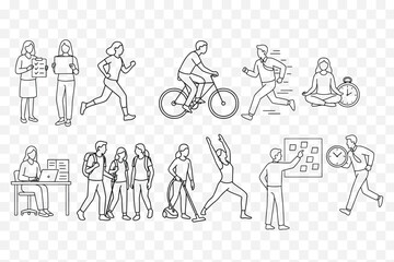 Daily Routine & Time Management Line Art Vector Set
