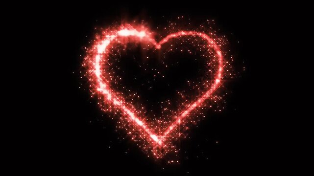A magical animation of a sparkling red trail that gracefully draws a glowing heart shape on a dark background.