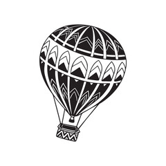 Fototapeta premium Ornate Hot Air Balloon Black and White Illustration