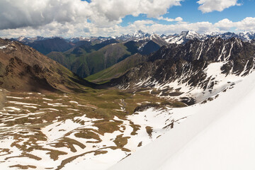 Mountain pass over the lake Ala-Kul. Tien Shan. Kyrgyzstan