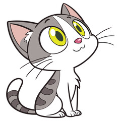 Adorable Cartoon Kitten Looking Upwards