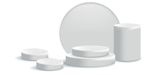 Podiums. Set of classic realistic podiums of different sizes. Vector image of realistic platforms for any product