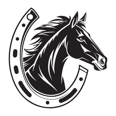 Black Horse Head with Horseshoe Graphic