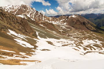 Mountain pass over the lake Ala-Kul. Tien Shan. Kyrgyzstan