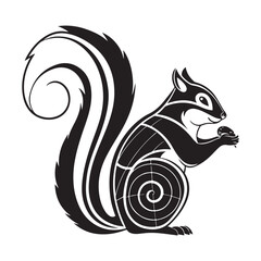  Stylized Black and White Squirrel with Nut