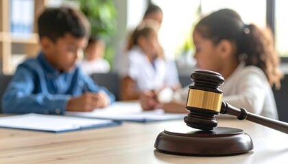 Childrens custody with gavel, and focus.