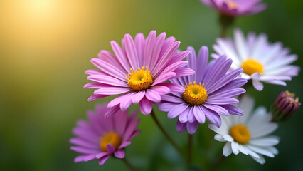 Obraz premium Autumn Radiance: A Garden of Blooming Asters Dancing in the Breeze