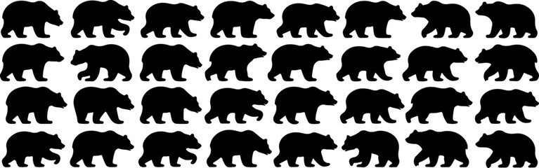 Bear set bundle silhouette and line art vector illustration