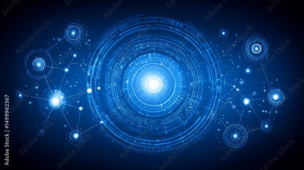Poster global network connections - abstract depicting interconnected circles and nodes, symbolizing global