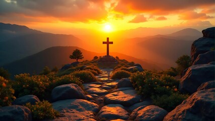 Mountain Cross at Sunset Path