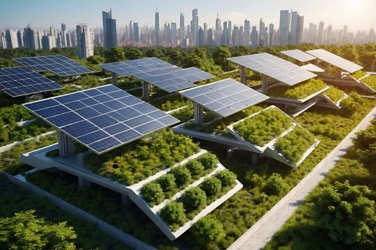 Futuristic modern home house clean eco ecology green nature solar photovoltaics panels