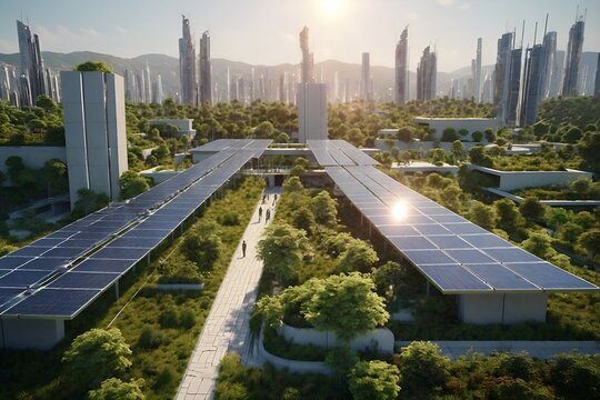 Futuristic modern home house clean eco ecology green nature solar photovoltaics panels