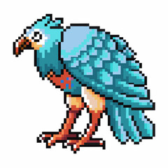 Obraz premium Retro pixel art bird with vibrant blue feathers and intricate design