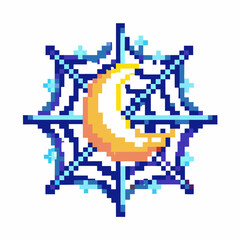 Pixel art moon and stars retro crescent with night sky patterned charm
