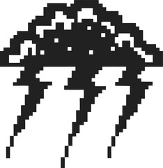 Obraz premium Pixelated storm icon black cloud with lightning bolts
