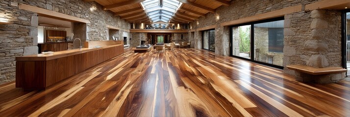 Fototapeta premium Luxurious Hardwood Flooring in Modern Open Space - Gleaming hardwood floors in a spacious