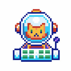 Pixel art cat astronaut in space retro video game style, colorful space suit and helmet design