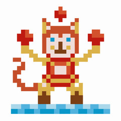 pixelated feline character with boxing gloves retro arcade design, pixel art style, 8 bit video game theme